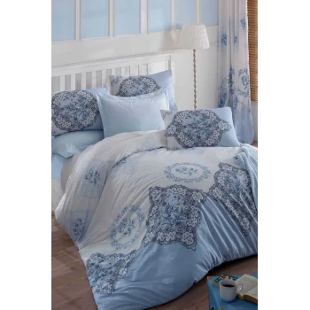 Çift Kişilik Ranforce Nevresim Takımı &#37;100 Pamuklu Şimal Mavi