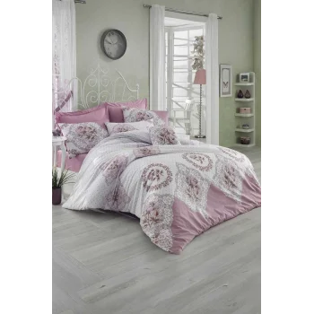 Çift Kişilik Ranforce Nevresim Takımı &#37;100 Pamuklu Şimal Pembe