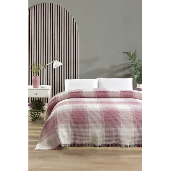 Çift Kişilik Yatak Pikesi Ekose Pudra 200 x 230 Cm