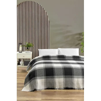 Çift Kişilik Yatak Pikesi Ekose Siyah 200 x 230 Cm
