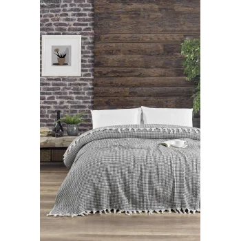 Çift Kişilik Yatak Pikesi Piramit Antrasit 200 x 230 Cm