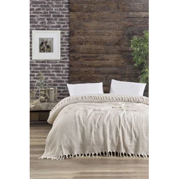 Çift Kişilik Yatak Pikesi Piramit Bej 200 x 230 Cm