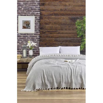 Çift Kişilik Yatak Pikesi Piramit Gri 200 x 230 Cm