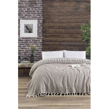 Çift Kişilik Yatak Pikesi Piramit Kahve 200 x 230 Cm