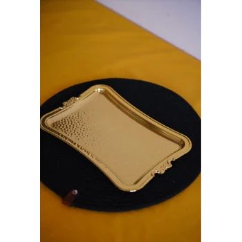 Cooker Dikdörtgen Dövme Desenli Gold Metal Sunum Tepsi 25x17 cm