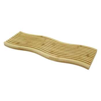Dalgalı Kenar  Çift Taraf=düz - Dalgalı Oyuk Kanallı Ahşap Bambu Sunum Tepsi 15x39x1.5cm