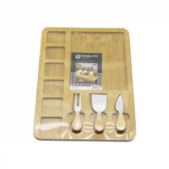 Dikdörtgen  6+1 Bölmeli   Mdf  Kahvaltı Peynir Sunum Panosu 3 Bıçak=ahşap Sap 30x39.5cm