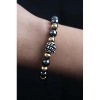 Doğal Taş Sarmal Model Gold Ve Füme Renk Asansörlü Erkek Bileklik