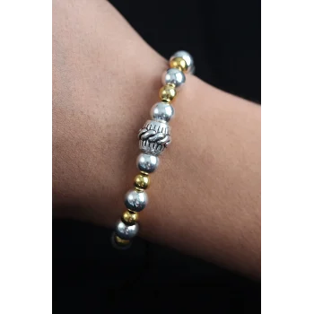 Doğal Taş Sarmal Model Gold Ve Gümüş Renk Asansörlü Erkek Bileklik