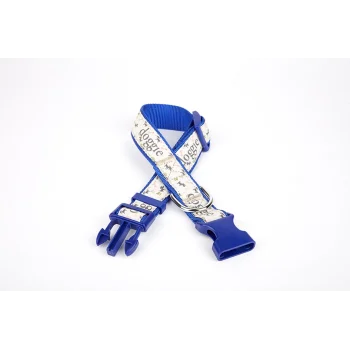 Doggie Köpek ve Pati Desenli Dokuma Köpek Boyun Tasması 3 cm x 36-60 cm Mavi