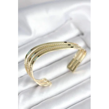 Eğik Şerit Model Gold Renk Pirinç Kadın Bileklik