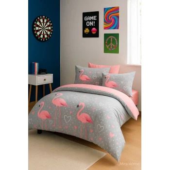 Flamingo Desenli  Pamuklu Tek Kişilik Nevresim Takımı