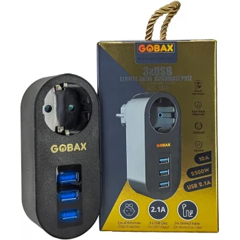 Gobax Termal Akım Korumalı Akıllı Priz 3xusb Li, Çocuk Korumalı, Led Işıklı, Yüksek Isıya Dayanıklı