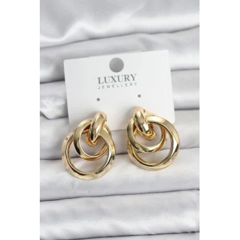Gold Renk Halka Model Pirinç Kadın Küpe
