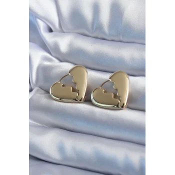 Gold Renk Kırık Kalp Model Pirinç Kadın Küpe
