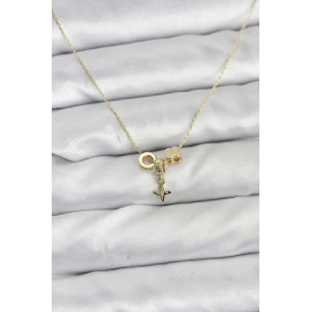 Gold Renk Pirinç Minimal Charmlı Kadın Kolye