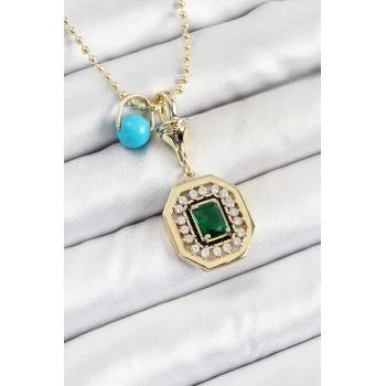 Gold Renk Pirinç Zirkon Taşlı Kadın Serenay Kolyesi