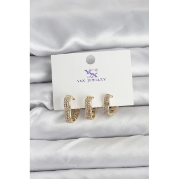 Gold Renk Pirinç Zirkon Taşlı Kalpli Kadın Küpe