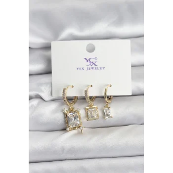 Gold Renk Zirkon Taşlı Kadın Küpe