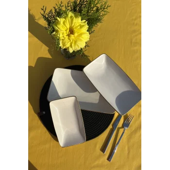 Beyaz Gold 3lü Seramik Kayık Tabak