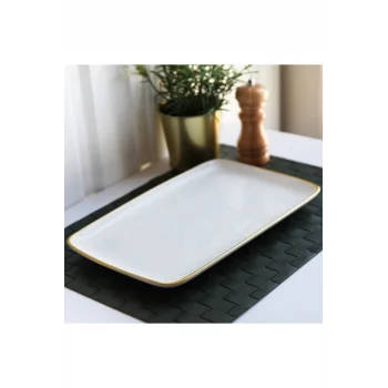 Beyaz Gold Detaylı 33cm Servis Meze Tabağı