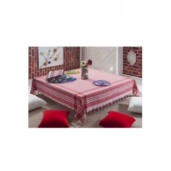 Gözde 170x170 cm. Kareli Desen Üçlü Sofra Bezi / Masa Örtüsü