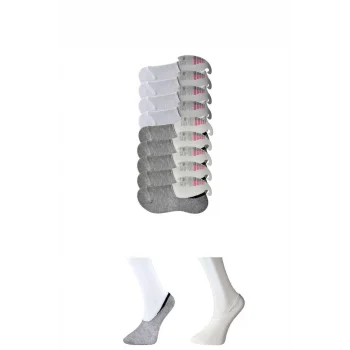 Gri ve Beyaz Kadın Babet Çorap 9 çift