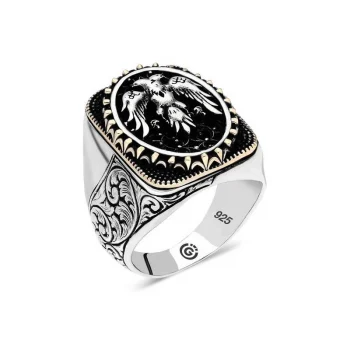 Luz&Pos Gümüş Çift Başlı Kartal Oval Erkek Yüzük