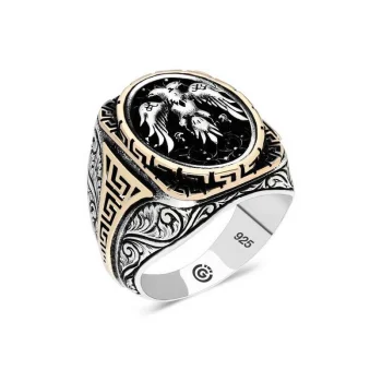 Luz&Pos Gümüş Çift Başlı Kartal Oval Erkek Yüzük