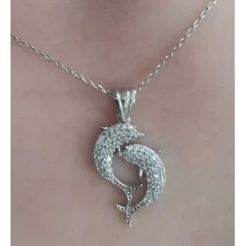 Luz&Pos Gümüş Çift Yunus Balığı Kadın Kolye