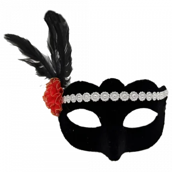 Gümüş Dantelli Kırmızı Gül Tasarımlı Parti Maskesi