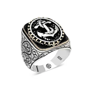 Luz&Pos Gümüş Deniz Çapası Oval Erkek Yüzük