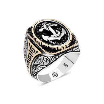 Luz&Pos Gümüş Deniz Çapası Oval Erkek Yüzük