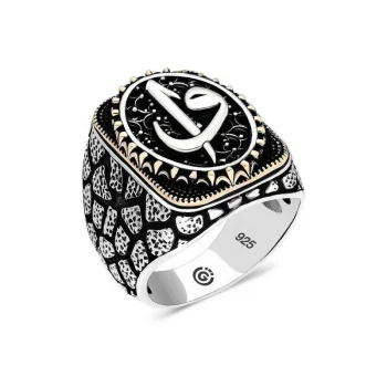 Luz&Pos Gümüş Elif Vav Oval Erkek Yüzük