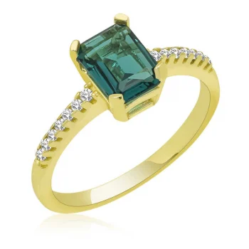 Luz&Pos Gümüş Gold Yeşil Baget Taşlı Kadın Yüzük