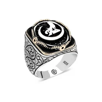 Luz&Pos Gümüş Hilal Bozkurt Oval Erkek Yüzük