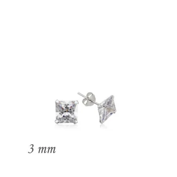 Luz&Pos Gümüş Kare Tek Taş Zirkon Küpe - 3 Mm