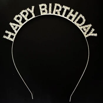 Gümüş Kristal Taşlı Happy Birthday Doğum Günü Tacı İthal Ürün A Kalite 17x16 Cm