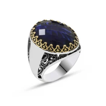 Luz&Pos Gümüş Mavi Zirkon Taşlı Erkek Yüzük