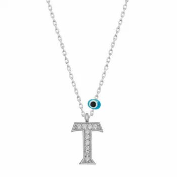Luz&Pos Gümüş Nazar Rodyum T Harfi Kadın Kolye
