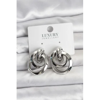 Gümüş Renk Halka Model Pirinç Kadın Küpe