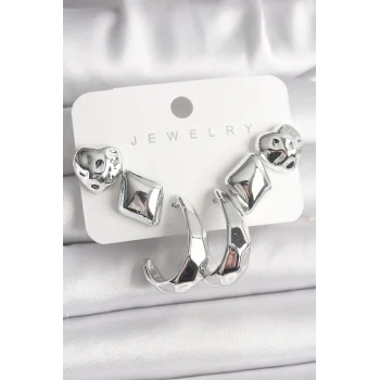 Gümüş Renk Kalp Halka Figür CCB Plastik Kadın Küpe Seti