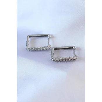 Gümüş Renk Kare Model Zirkon Taşlı Pirinç Kadın Küpe