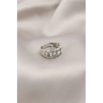 Gümüş Renk Metal Zincir Model Taşlı Kadın Yüzük