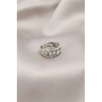 Gümüş Renk Metal Zincir Model Taşlı Kadın Yüzük