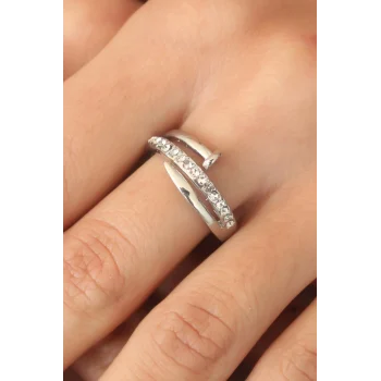 Gümüş Renk Taşlı Çivi Ayarlanabilir Kadın Yüzük