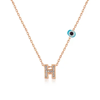 Luz&Pos Gümüş Rose 3 Boyutlu Nazarlı Harf Bayan Kolye