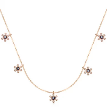 Luz&Pos Gümüş Rose Çiçek Nazarlı Şans Kadın Kolye