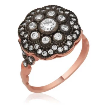 Luz&Pos Gümüş Rose Elmas Montür Çiçek Bayan Yüzük