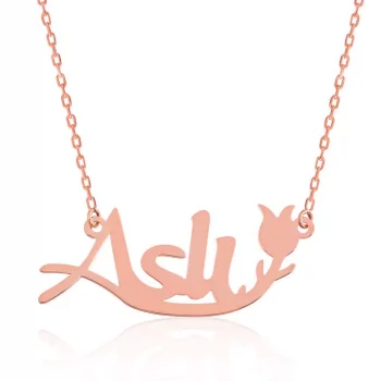 Luz&Pos Gümüş Rose Kişiye Özel Lale Desenli İsimli Bayan Kolye